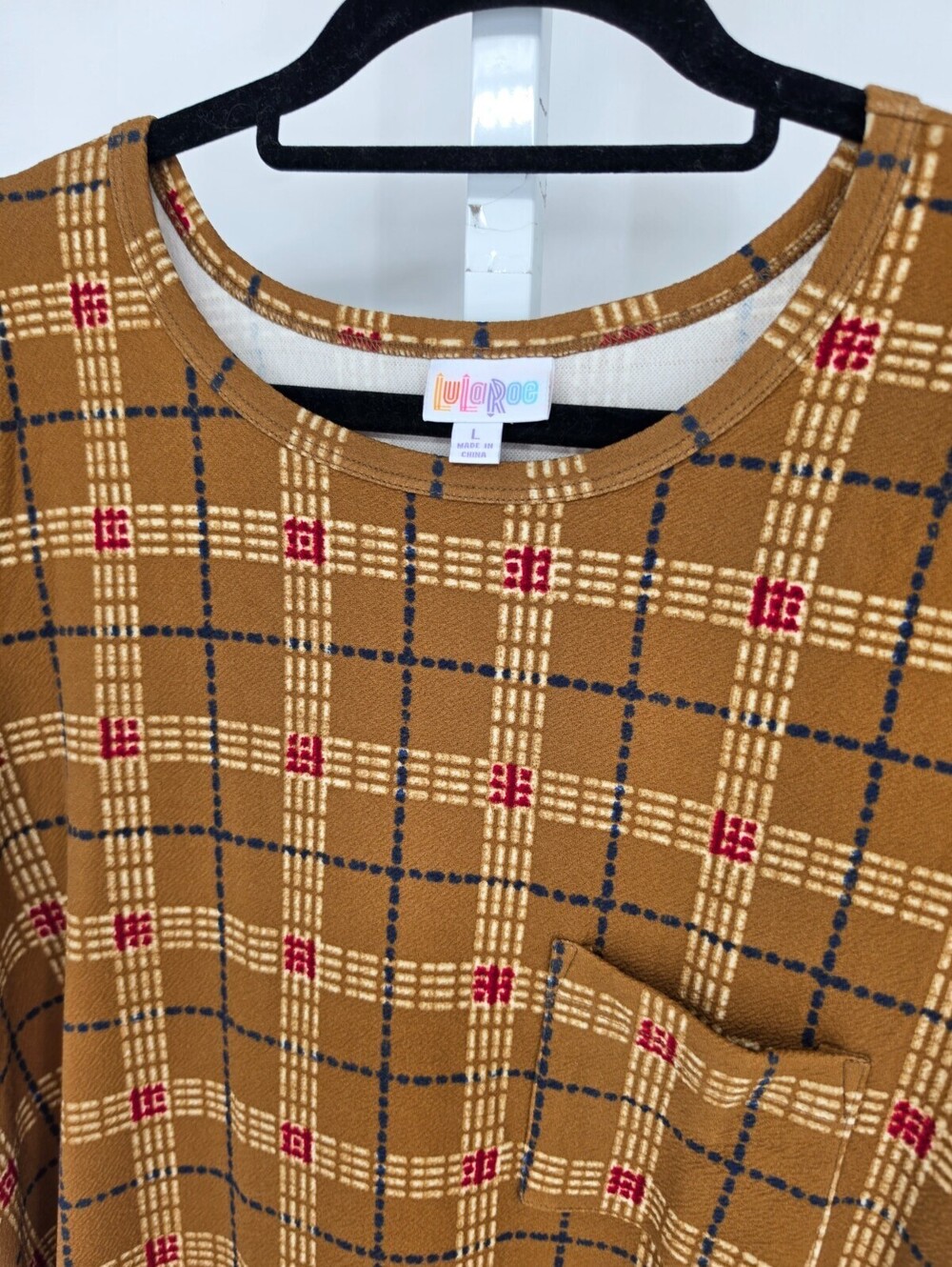Lularoe Womens Sz L Carly Dress Brown Plaid Print NEW - Picture 2 of 4
